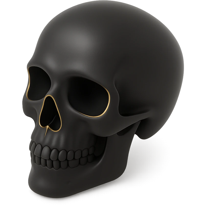 3d skull, matte black, minimalist, subtle highlights, modern aesthetic emoji