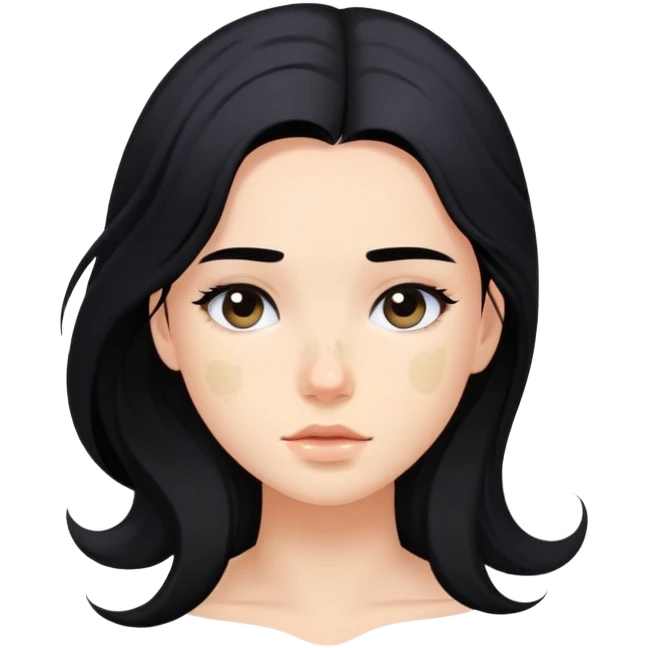 girl with pimples, flowing black hair and minimal makeup emoji
