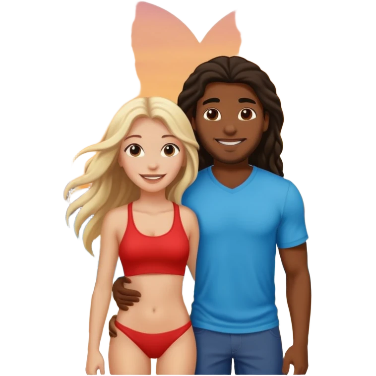 Black man white girl long hair in love on beach  emoji