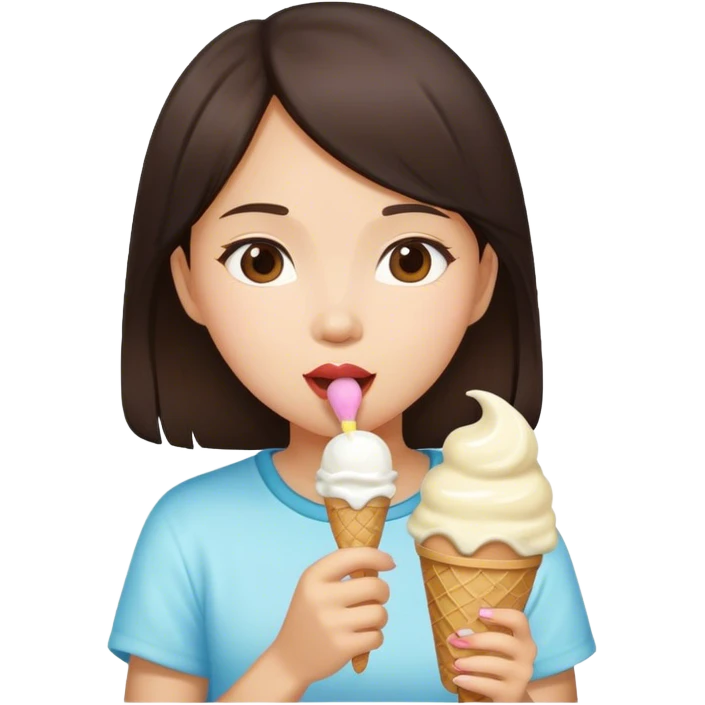 Asian brunette girl ice cream  emoji