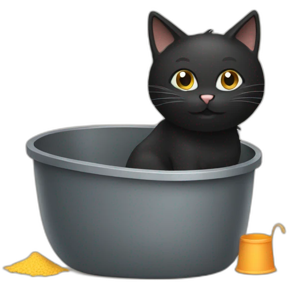 black cat cleaning a litter box emoji