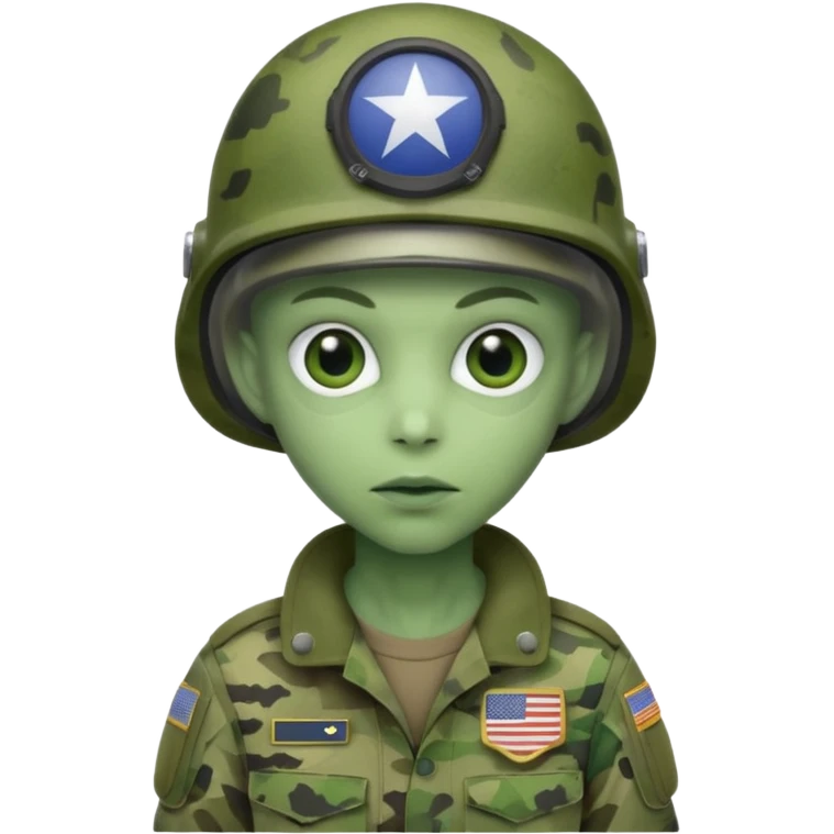 alien, wearing america soldier custome, half body emoji