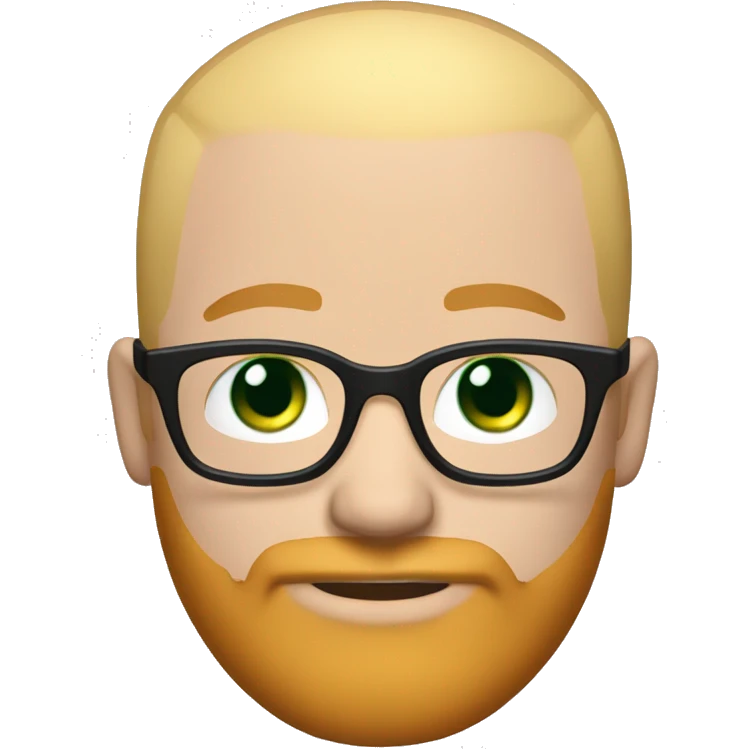 White groom with black glasses blue eyes no hair and strawberry blonde large beard green suit emoji