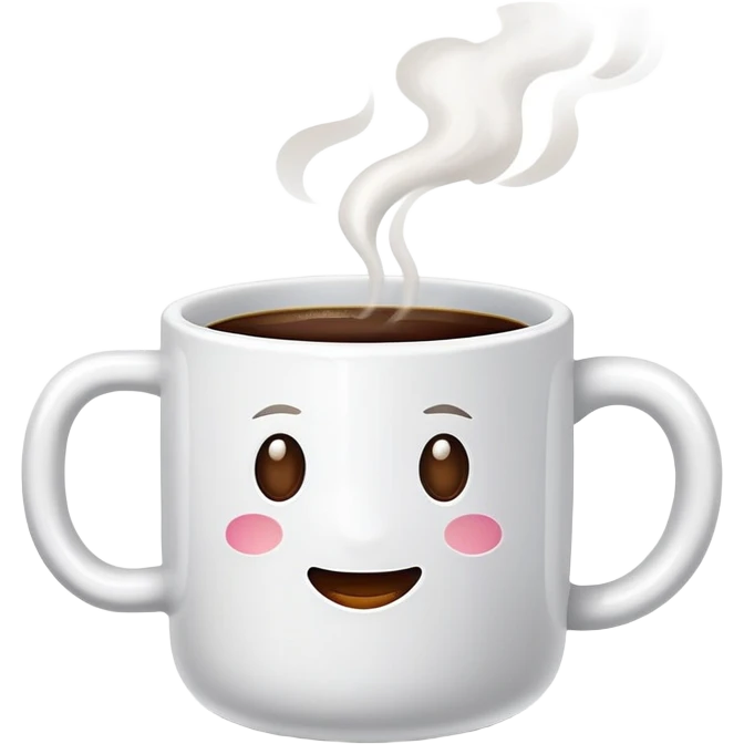 Plain white ceramic coffee mug with hot coffee and  — no face, no emoji, emoji