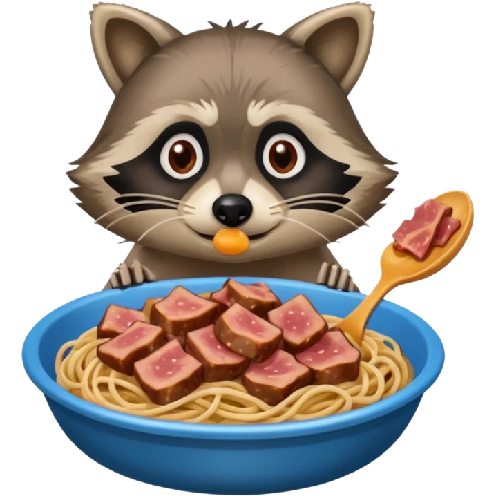 raccoon with SPAM meat and spaghetti slop emoji