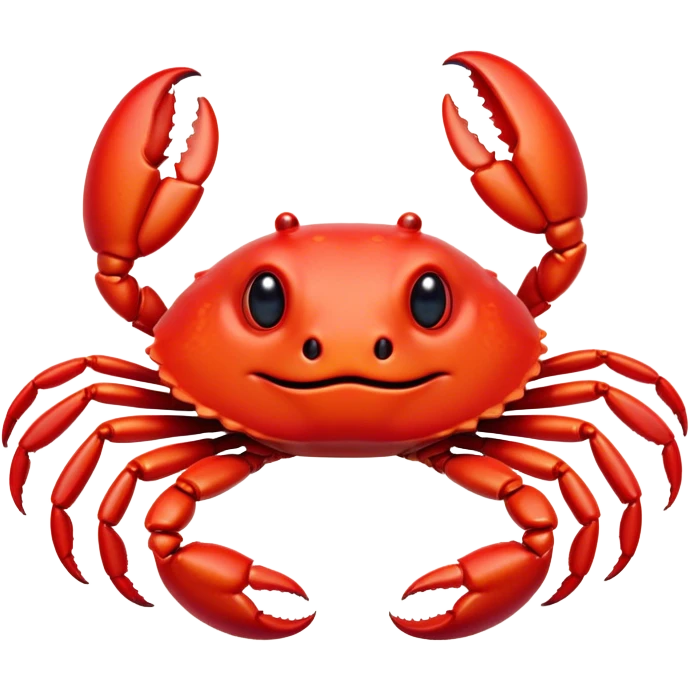 Cinematic Cute Red Crab Portrait Emoji, Head tilted playfully and inquisitively, featuring a compact, vibrant scarlet carapace with adorably small, expressive eyes and gentle, rounded pincers, Simplified yet irresistibly adorable features, highly detailed, glowing with a warm, friendly oceanic glow, high shine, affectionate and lively, stylized with a touch of seaside whimsy, soft glowing outline, capturing the essence of a mischievous yet loving red crab that seems as if it could pinch its way out of the screen into your arms! emoji
