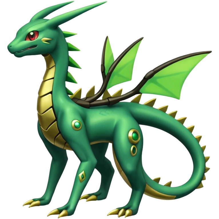 Shiny 4-legged Electrike-Rayquaza-Virizion-Zygarde-Flygon-Leafeon-fusion, full body emoji