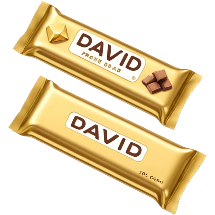 protein bar gold wrapper that says David on it  emoji