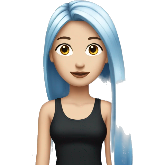 white girl with long straight dark blue hair wearing black tank top emoji