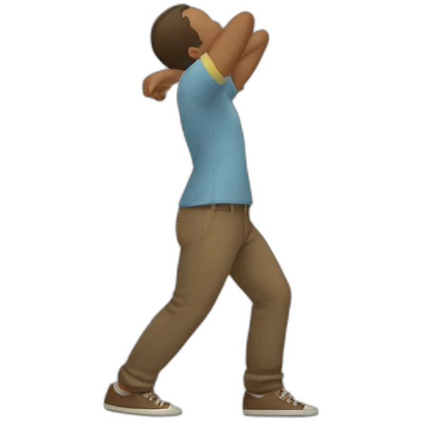 A person extending one arm straight out to the side while bowing their head into the opposite arm, with the other arm bent at the elbow emoji