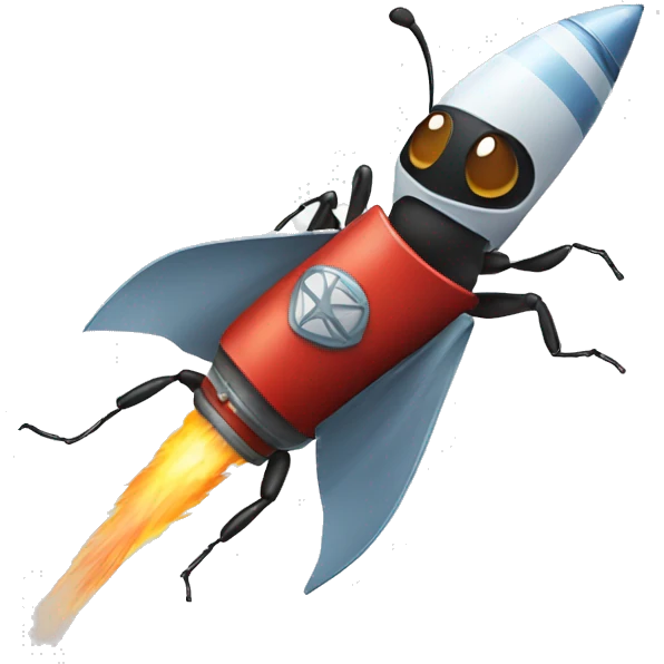 An ant flying a rocket ship emoji