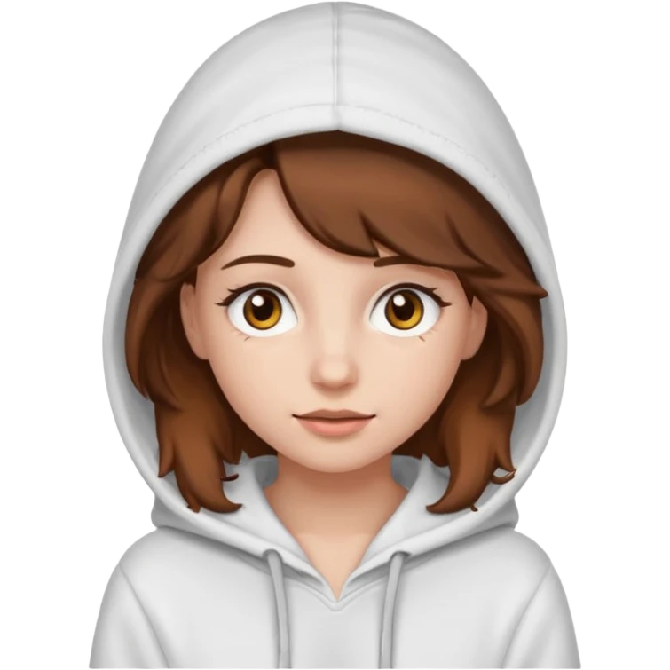 Una ragazza con una felpa semplice bianca,ha gli occhi marroni,i capelli marroni  , c’è gli ha lunghi e ricci ma non troppo e ha le ciglia stile emoji apple emoji