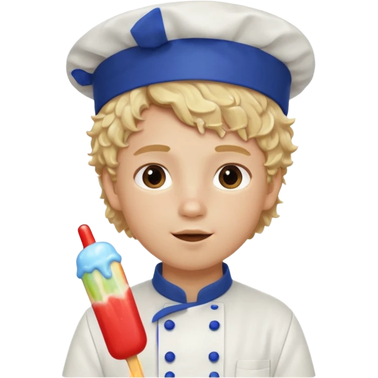 boy blonde curly hair, chef, eating ice pop emoji