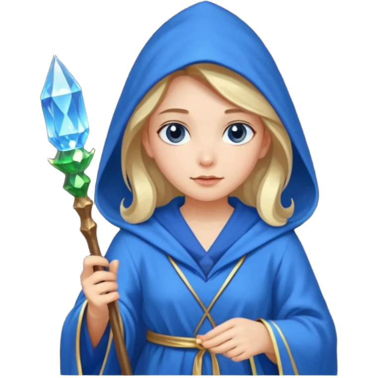 girl Wizard in blue robe with crystal-topped staff emoji