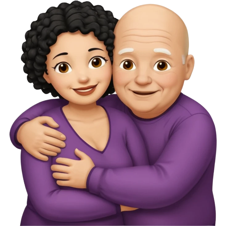  Old White  fat man no hiar hugging dack skin curly hair woman emoji
