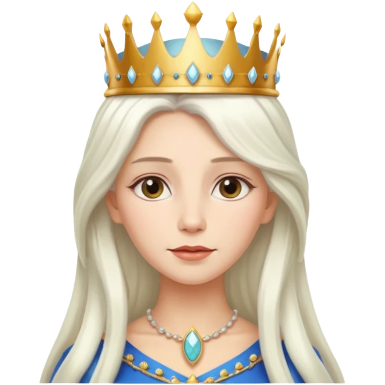 White Long Haired Women, Queen with crown — soft expression, moonlight tone emoji