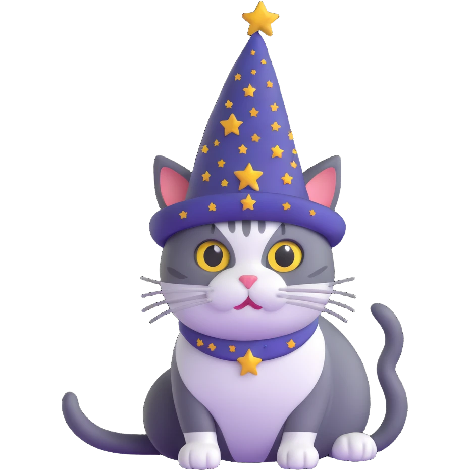 cat magician with a starry hat emoji