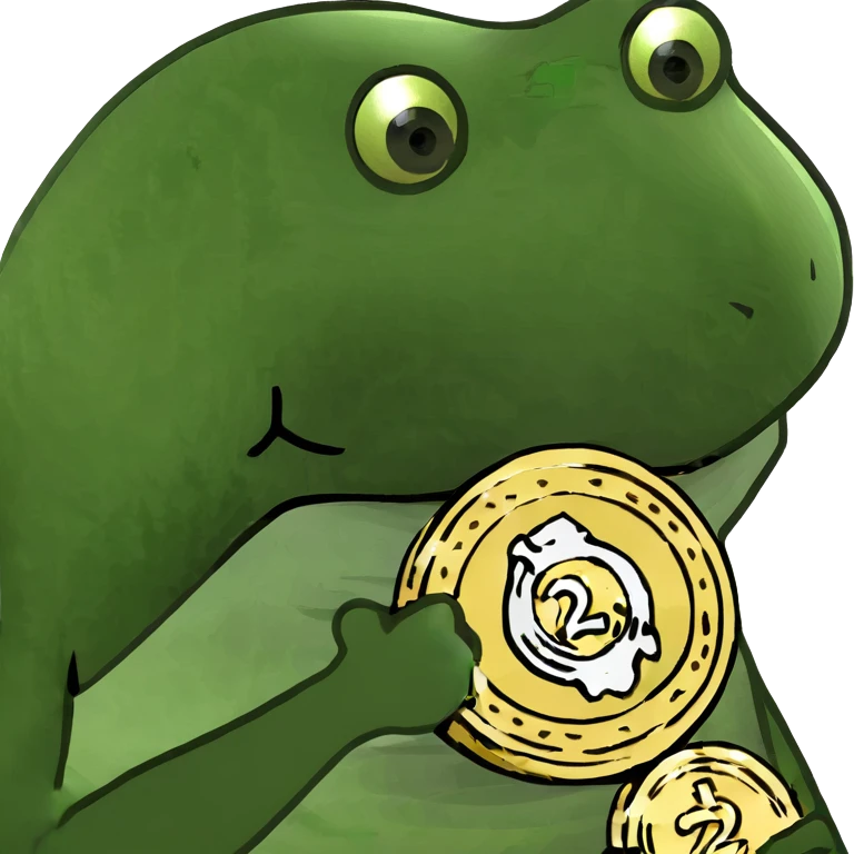 bufo frog (pepe) holding a gold coin emoji