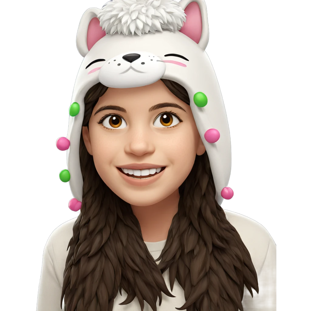 smiling girl with animal hat emoji
