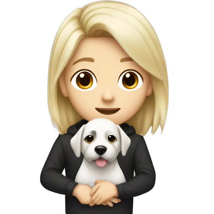 Tom boy with short blonde hair kissing a black and white dog with long hair emoji