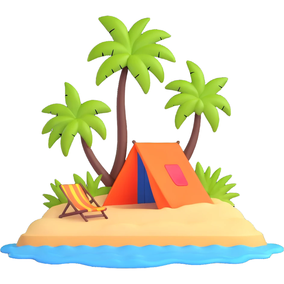 tropical beach with bright sun and colorful beach umbrella emoji