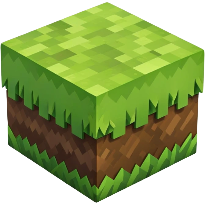 Minecraft grass block, square shape, brown and green, smooth, isometric emoji