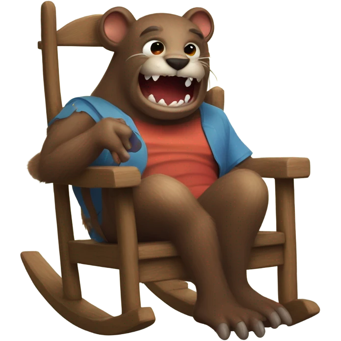 Giant beaver man in rocking chair petting his demon pet emoji