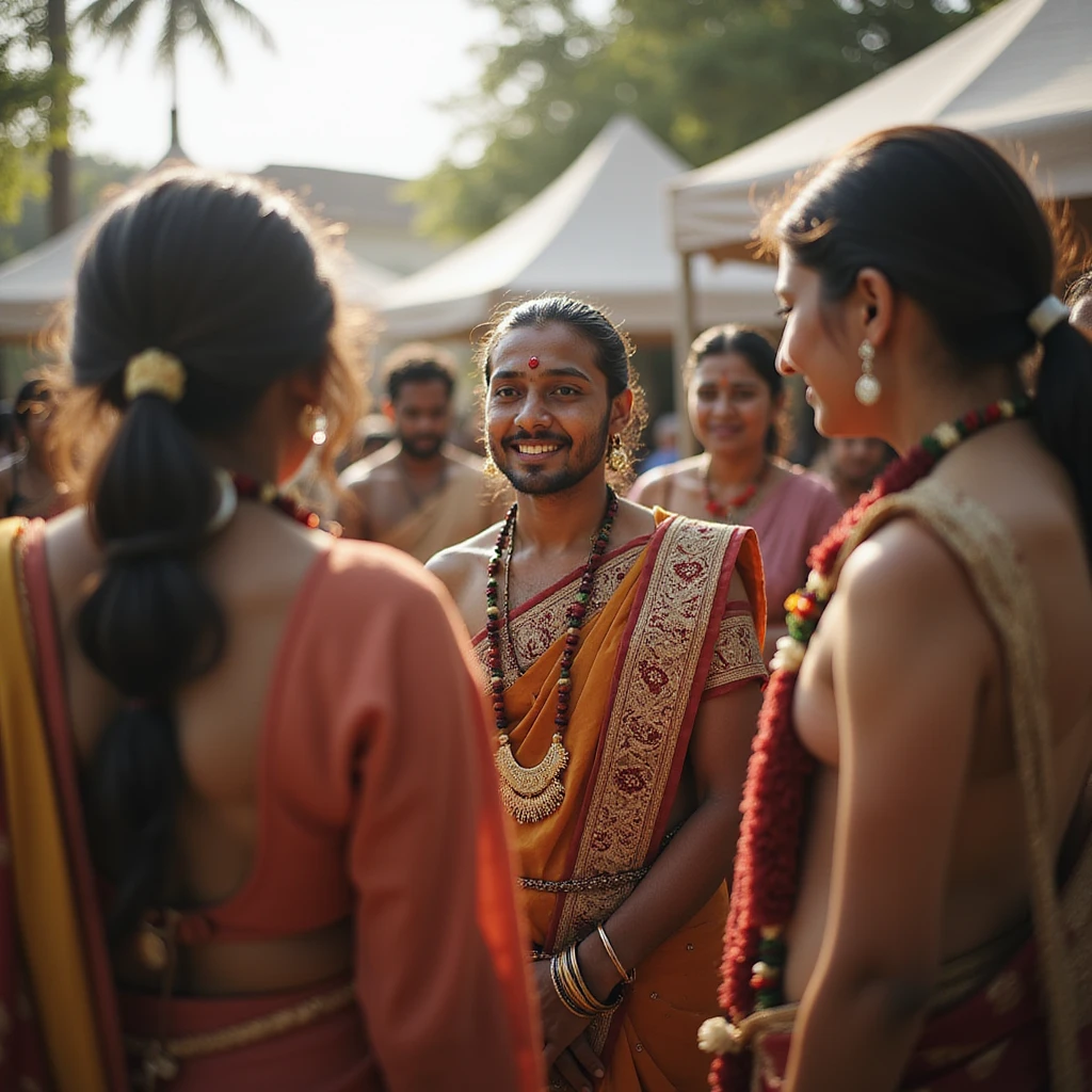an indian person standing talking to a group emoji