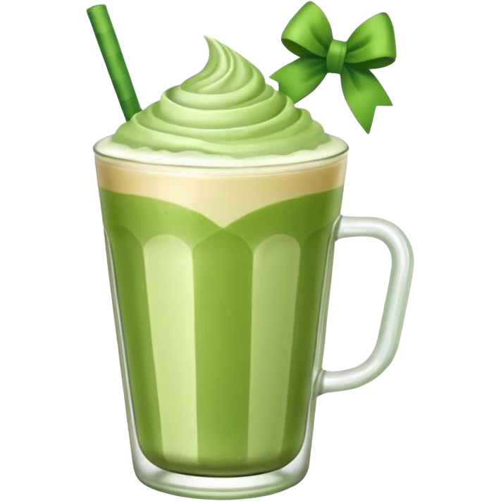 Ein  matcha Latte einer Schleife oben drauf in einem glass emoji