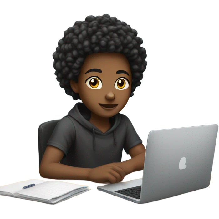 A black teen software engineer coding emoji