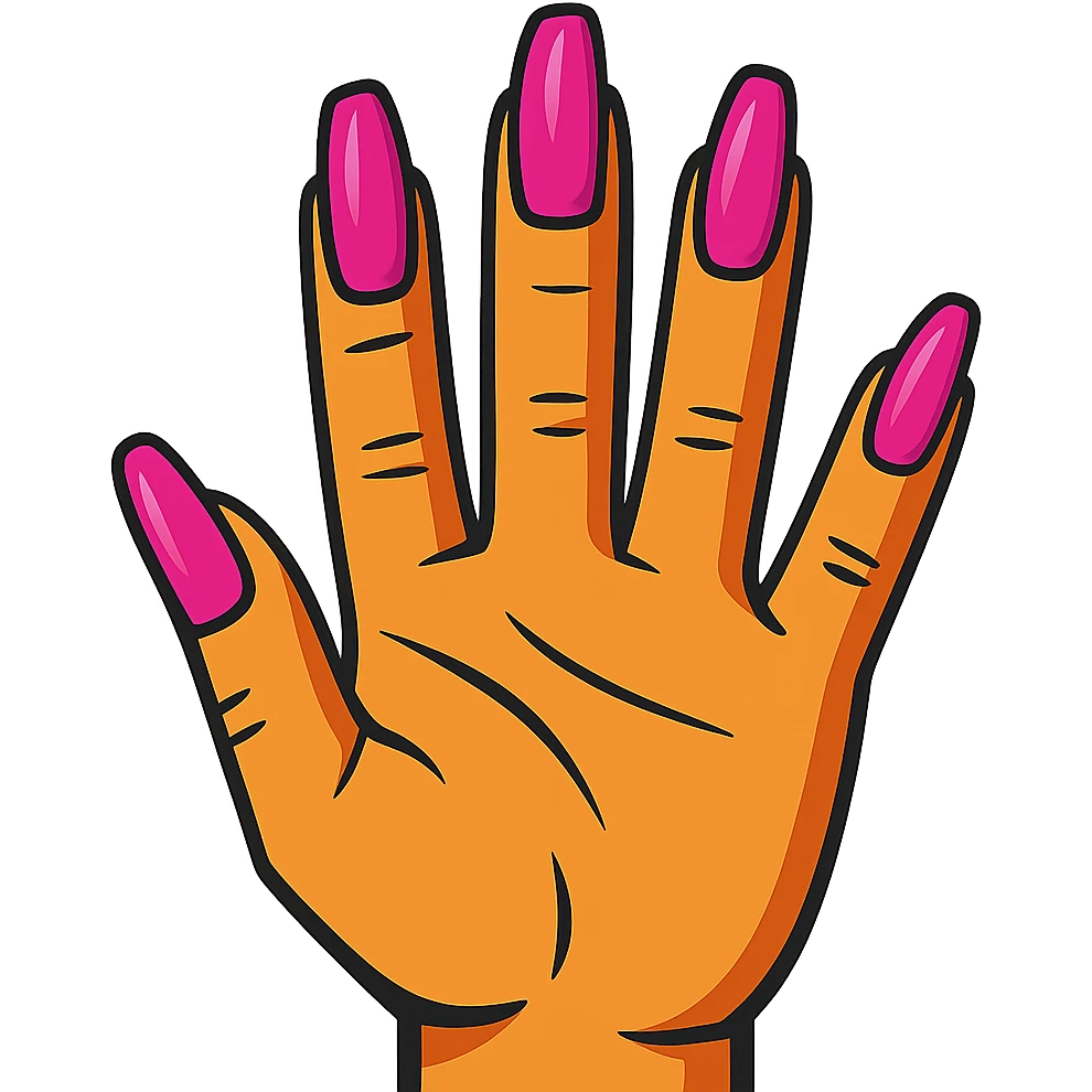 hand with 5 fingers, pink gothic nails, vibrant toon style emoji