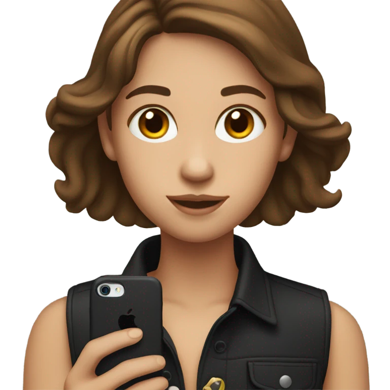 girl with brown hair holding black iphone 16  emoji