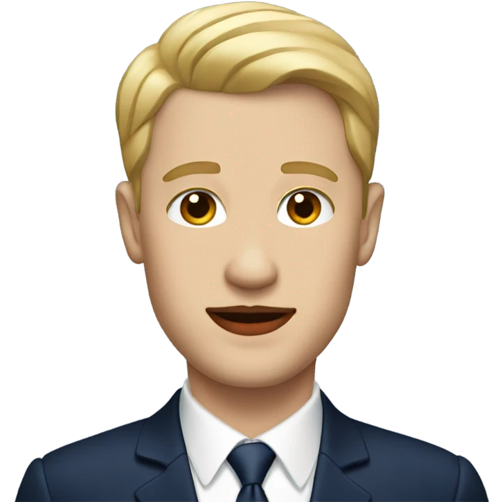 A white  man with red lipstick wearing a navy suit  emoji