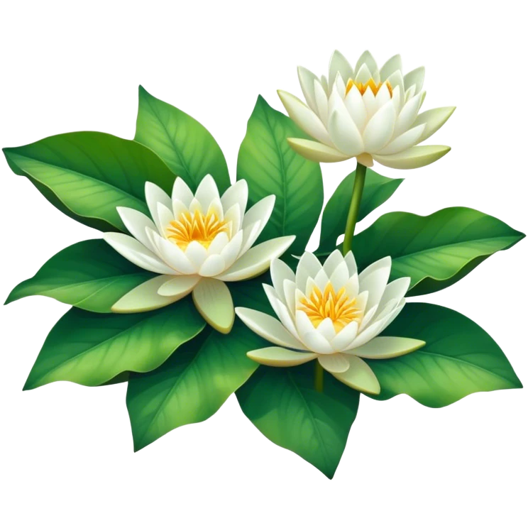 luxuriant, bouquet white Water Lily, stem, Water Lily leaf emoji