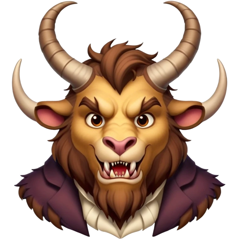 Beast from Beauty and the Beast, furry creature with horns and fangs wearing elegant clothes emoji