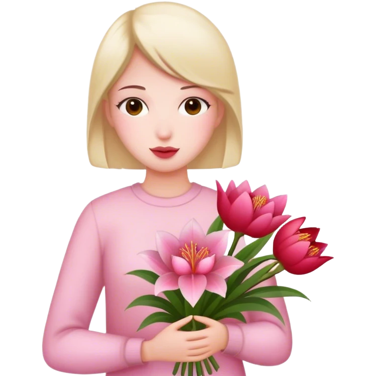 Hase mit pinken Lilien und roten Pfingstrosen in der Hand emoji