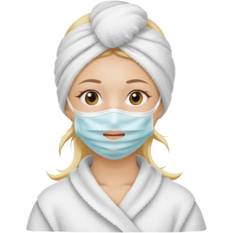 Chica rubia con toalla en la cabeza y mascarilla en la cara emoji