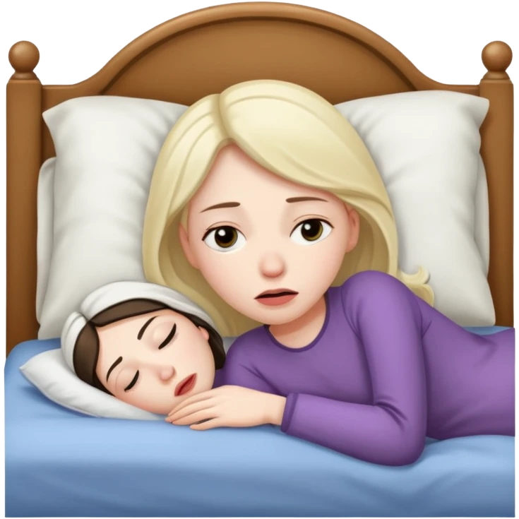 A woman lying in bed cannot fall asleep. She is really tired and exhausted emoji