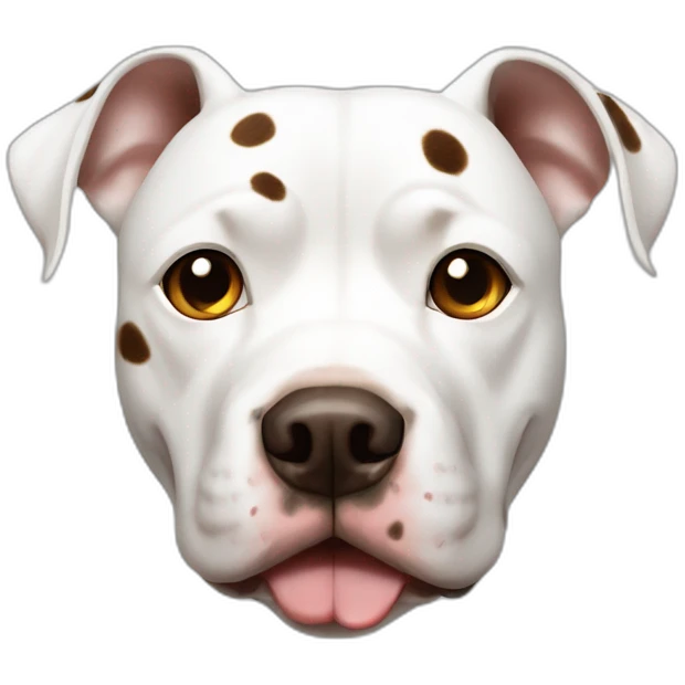 white pitbull dog with brown spots in the face and a big spot in the eye emoji