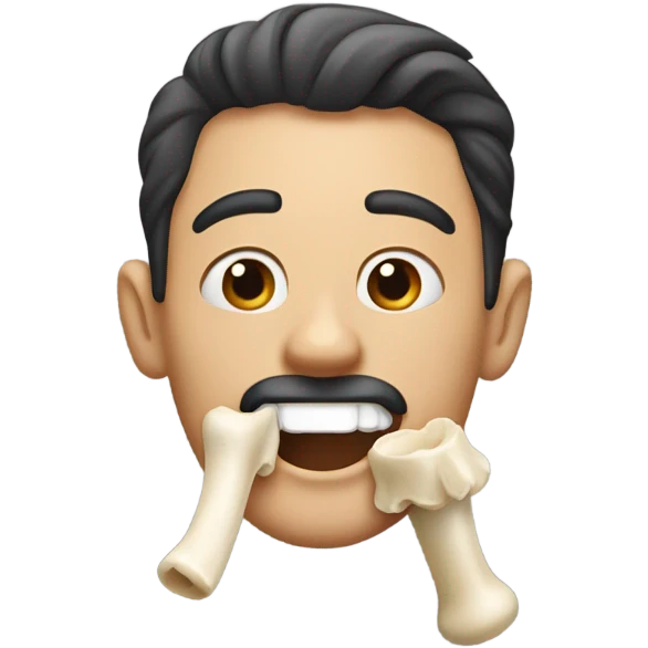 Guy with half a dog bone in his mouth emoji