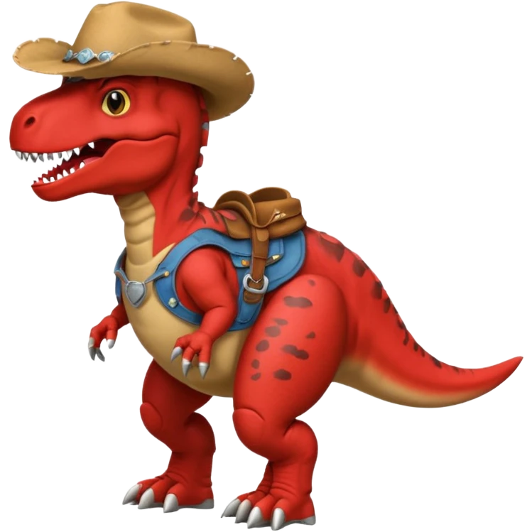 red trex dinosaor with cowboy helmet with cowbot clothes emoji