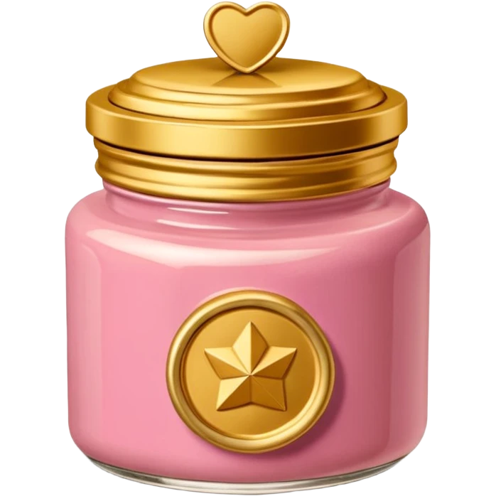 Una miniatura fotorrealista de un tarro de mantequilla corporal elegante, con una tapa dorada brillante. Una sola moneda de oro, pequeña y sutil, reposa al lado del tarro. Iluminación suave de estudio. Colores: rosa, terracota y dorado. Estilo: lujo en miniatura. emoji