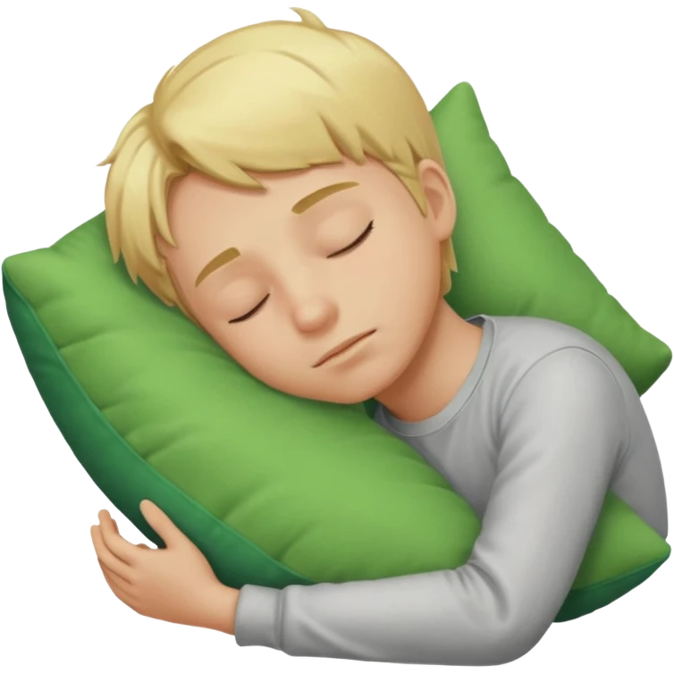 Blond boy sleeping with green pillow emoji