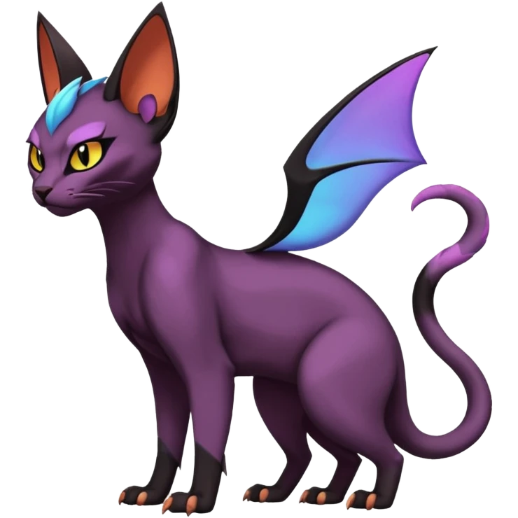 Black edgy Noivern-Noibat-Purloin-Torracat-Sphynx-Caracal-cat-Fakemon-fusion-hybrid-creature emoji