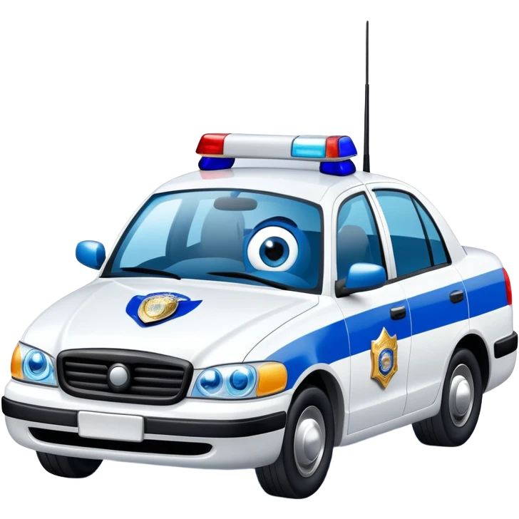 A police patrol car with big eyes and a brave, happy expression emoji
