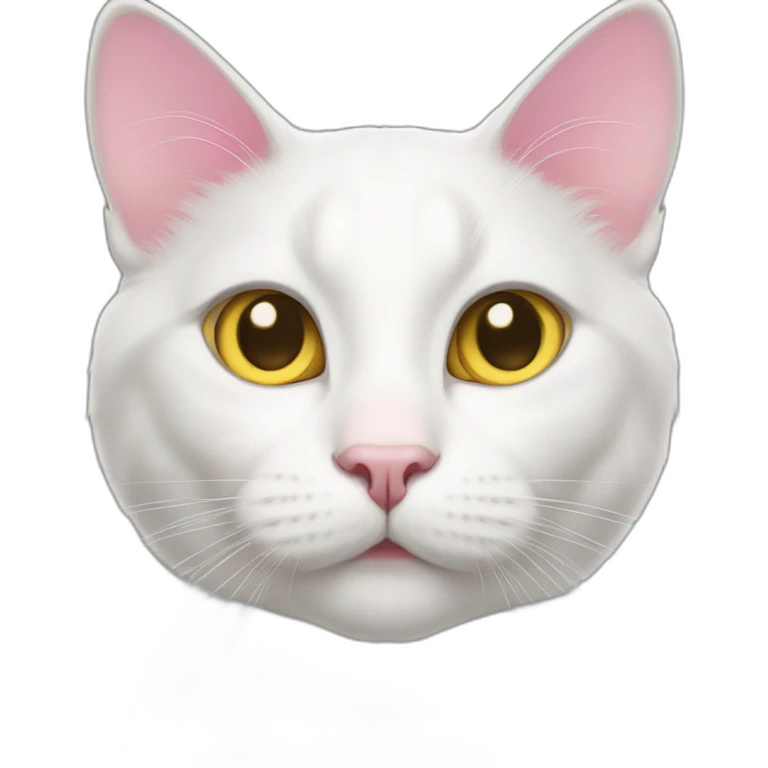 White cat, pink nose, gray around ears and eyes, thin white line on top of head, yellowish grayish eyes emoji