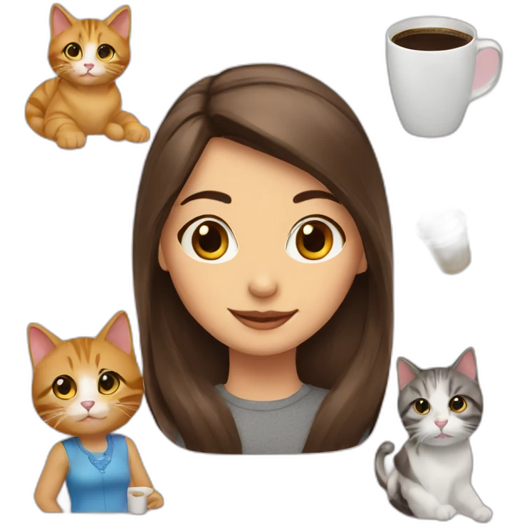 A girl with two American shot hair cats and a coffee machine emoji