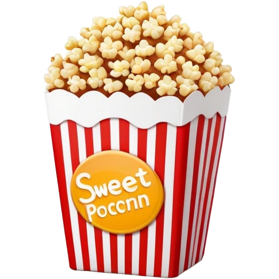 minimalist sweet popcorn emoji style, red and white popcorn box, caramel popcorn emoji