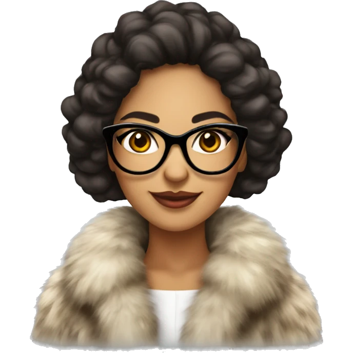 Beautiful gorgeous Hispanic girl wearing fur coat and fancy glasses emoji