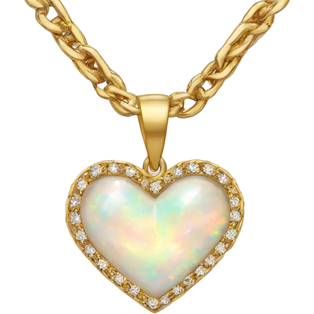 Gold chain collar with opal Crystal heart emoji